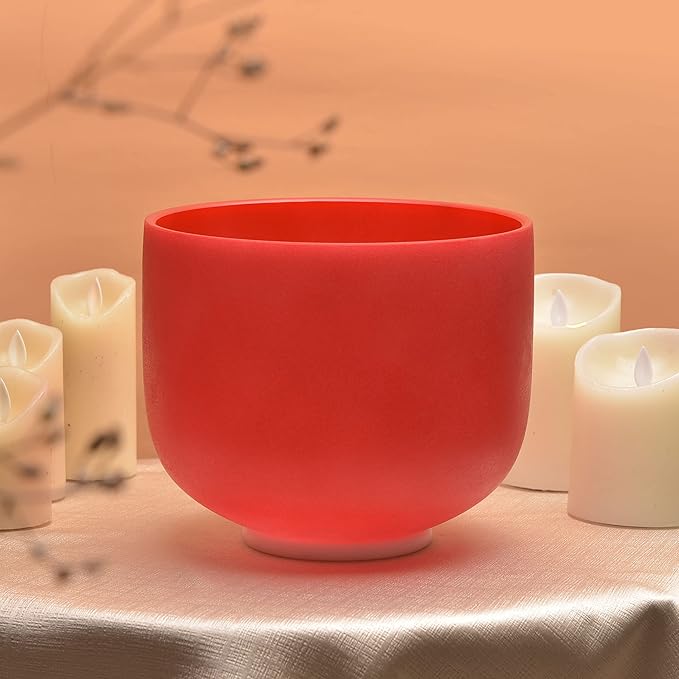 ALIOTH Red C note Root Chakra Crystal Singing Bowl 8 inch with Sound Bowl Suede Striker for yoga