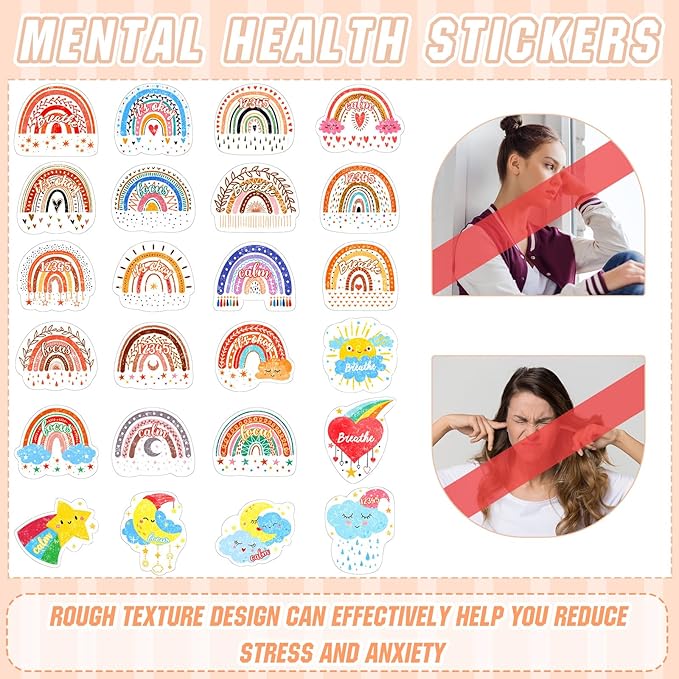 Crtiin 50 Pieces Anxiety Sensory Stickers for Anxiety Relief Items Mental Health Stickers Fidget Textured Strips for Office Classroom Desk Relieve Adult Stress