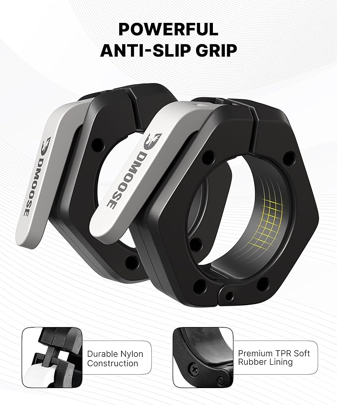 DMoose Fitness Barbell Clips 2 Inch (Pair) - Quick Release Olympic Barbell Clamps & Collars with Anti Slip TRP Grip for Secure Weightlifting and Powerlifting - Weight Clips for Bars at Home or Gym