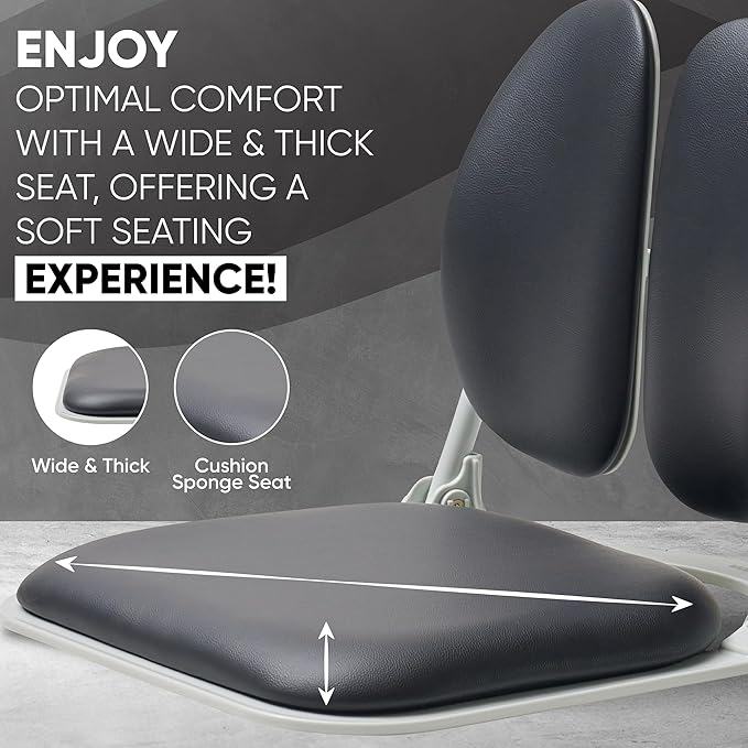 Made in Korea Dual-Backrests Ergonomic Floor Chair With Back Support - Meditation, Gaming, Reading Chair for Adults, Foldable (Black Leather)