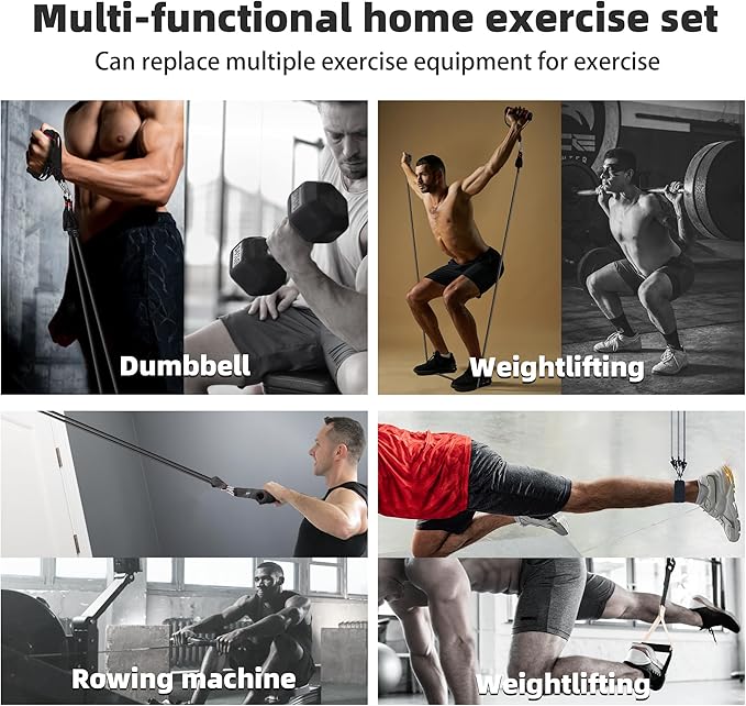 Resistance Band Set. Exercise Bands with Handles, Door Anchor and Ankle Strap. Home Gym, Supports Full-Body Workouts - with Training Guide and Fitness Video