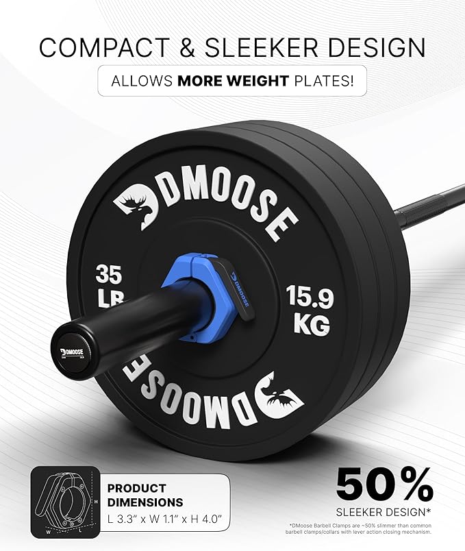 DMoose Fitness Barbell Clips 2 Inch (Pair) - Quick Release Olympic Barbell Clamps & Collars with Anti Slip TRP Grip for Secure Weightlifting and Powerlifting - Weight Clips for Bars at Home or Gym