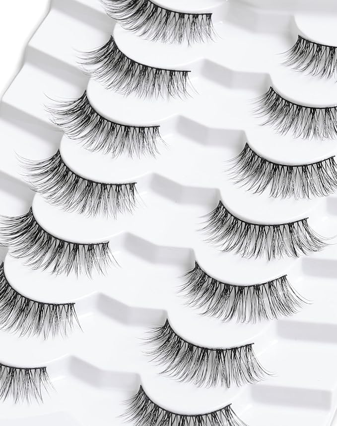 Onlyall Natural Lashes Wispy Lashes Natural Look False Eyelashes Natural Flared Eyelashes False Eye Lashes Soft Fluffy Lashes 7 Pairs D12 Flirty-13mm