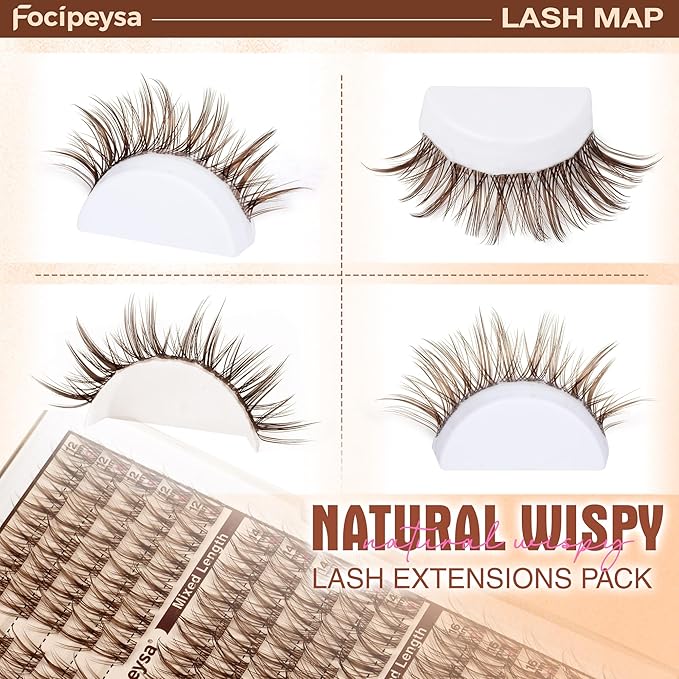 Focipeysa Brown Lash Clusters Spiky Eyelashes Wispy Lash Extensions 12-16mm Manga Eyelash Clusters Salon Effect Pestañas Postizas Naturales Spiky Brown Individual Eyelashes Extensions