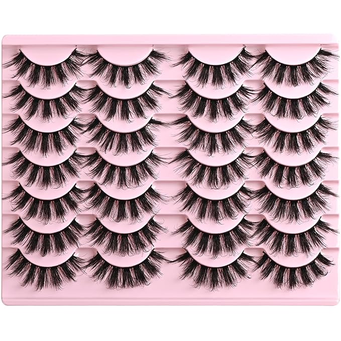 FARRED Mink Lashes Fluffy Eyelashes Natural Look Short Wispy Eye lash Natural False Eyelash 14 Pairs Faux Mink Strip Lashes Pack for Daily Makeup (F6 | 11-17mm)