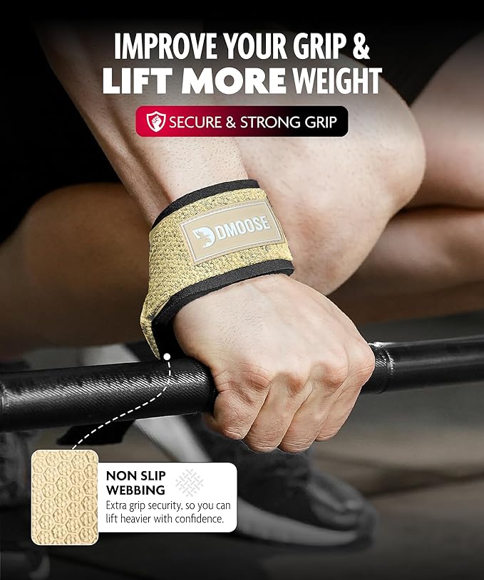 DMoose Fitness Lifting Straps 24" (Pair) - 5mm Padded Durable Wrist Straps for Weightlifting & Powerlifting - Cotton Lifting Strap with Silicone Grip for Men & Women - Deadlift Strap for Gym Workout