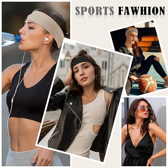 16Pcs Headbands for Women Non Slip - Stylish Sports Hair Bands for Women's Hair - Soft Cotton Cloth Stretchy Headbands for Women for Yoga, Outdoor Exercise Running