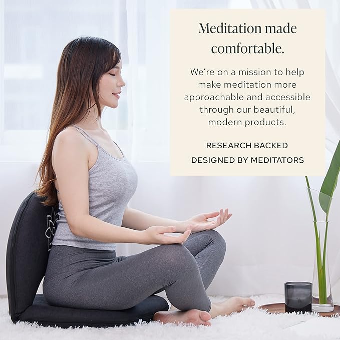 Mindful Modern Meditation Chair | Adjustable Floor Chair with Back Support | Padded Floor Seat for Posture Support and Comfort | Portable Folds Flat for Storage | Indoor/Outdoor Use | Stone Black
