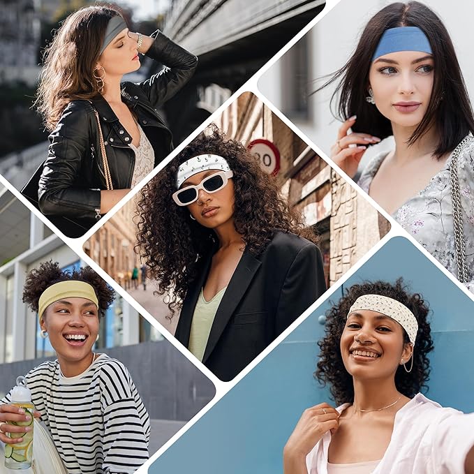 16Pcs Headbands for Women - Multicolor Absorb Sweat Non Slip Absorb Sweat Sports Hair Bands( Soft Cotton Cloth Stretchy Headbands )(Suitable for Fitness Yoga Outdoor Exercise )