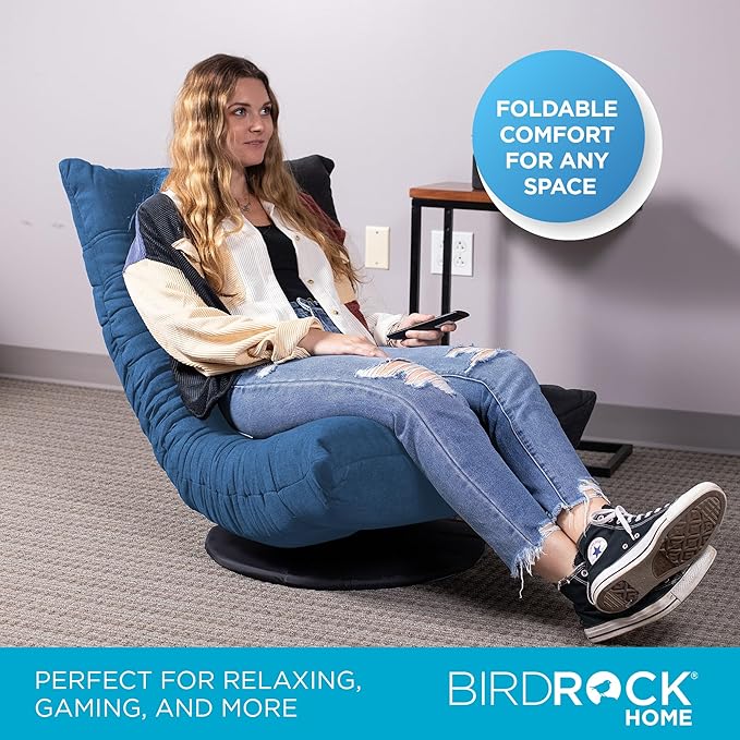 BIRDROCK HOME Swivel Floor Chair - 360 Adjustable Memory Foam Lounge Seat - Gaming - Comfortable Back Support - Cushion Dorm Rocker - Comfy for Reading Game Meditating - Fully Assembled (Blue)