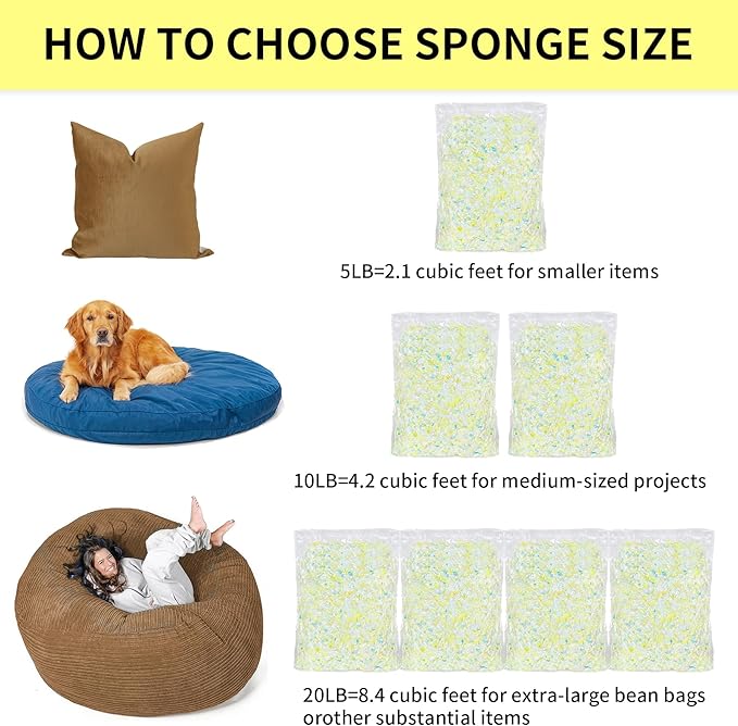 10lbs Shredded Memory Foam Filling for Bean Bag Chair, Premium Beanbag Stuffing High Density Memory Foam Refill