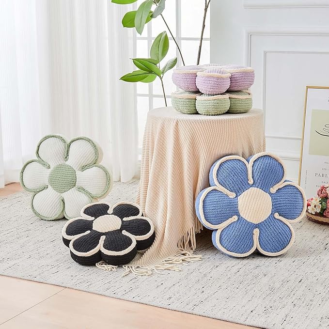 Flower Pillow, Soft Flower Decorative Throw Pillow, Cute Daisy Flower Shaped Seating Floor Cushion Room Décor Plush Pillows for Sofa Couch Bed (17.7 Inch, Lavender)