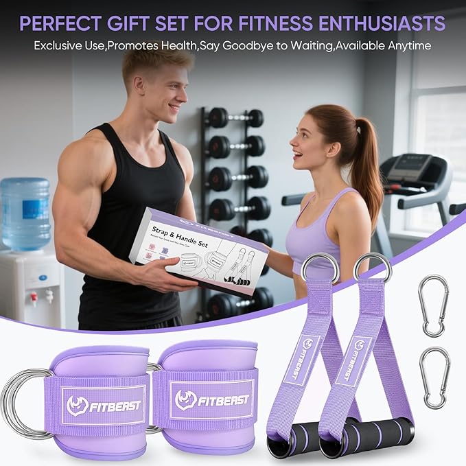 FitBeast Ankle Straps for Cable Machines Women, Glute Kickback Ankle Strap Set with Gym Handles for Cables & Ankle Cable Straps for Workout - Gym Attachments for Cable Machine