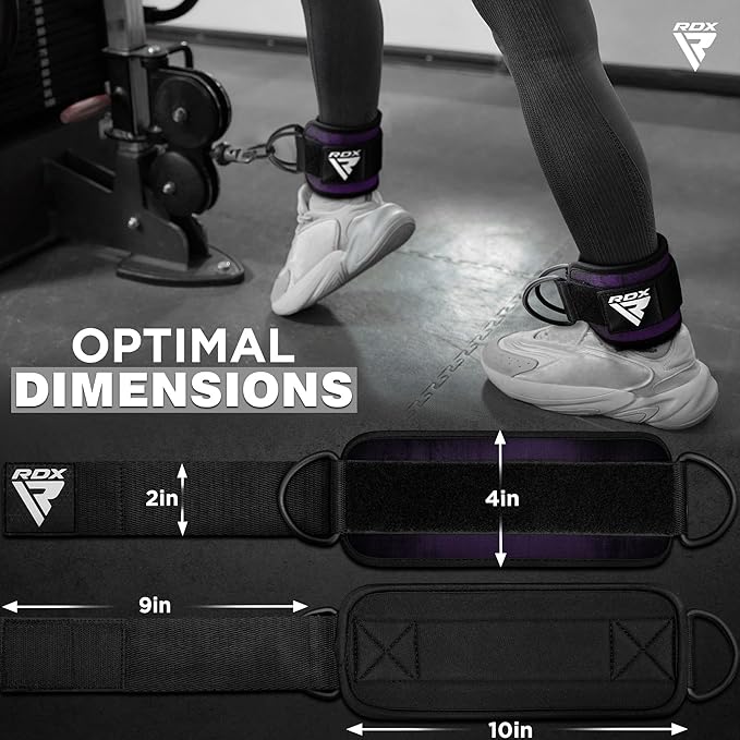RDX Ankle Straps for Cable Machines – 7MM Neoprene Padded 10"x4" Adjustable Gym Cuffs with Dual D-Rings – Weight Attachments for Wrist Glutes Leg Kickbacks Hip Abduction Strength Workouts – Men Women