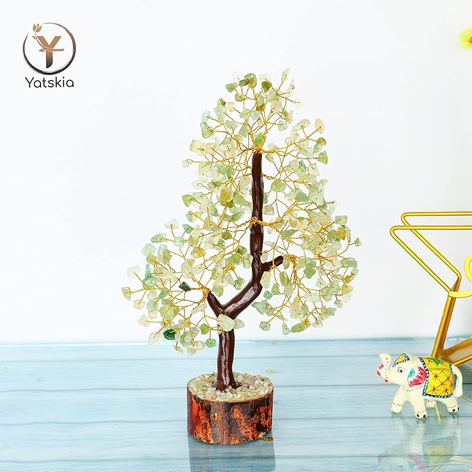 YATSKIA Green Jade Stone - Tree of Life, Bonsai Jade Tree, Crystal Tree, Artificial Trees, Green Jade Healing Money Tree, Crystal Money Tree, Chakra Gifts