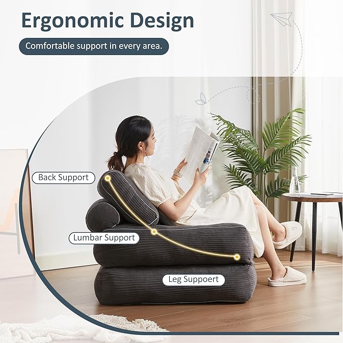 35.4x33.5 Inch Floor Pillow, Large Round Floor Cushion with Removable Washable Cover - Ultra Soft Plush Filling for Adults, Kids, Lounge, Bedroom, Reading Nook, Meditation, Corduroy, Grey
