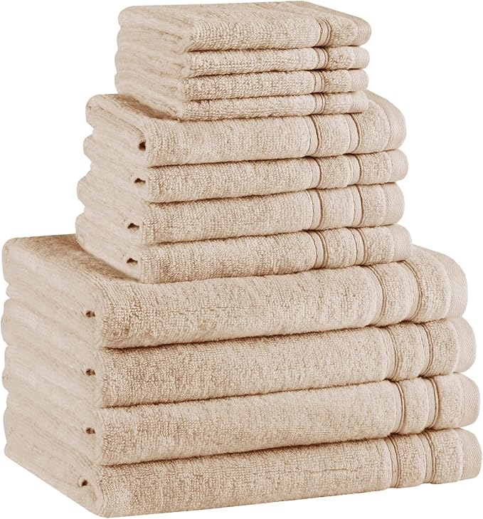 Comfort Spaces 12-Piece Luxury Bath Towel Set - 4 Large, 4 Hand, 4 Washcloth, 100% Cotton, Quick Dry, Zero Twist, Soft, Lightweight - Beige Tan