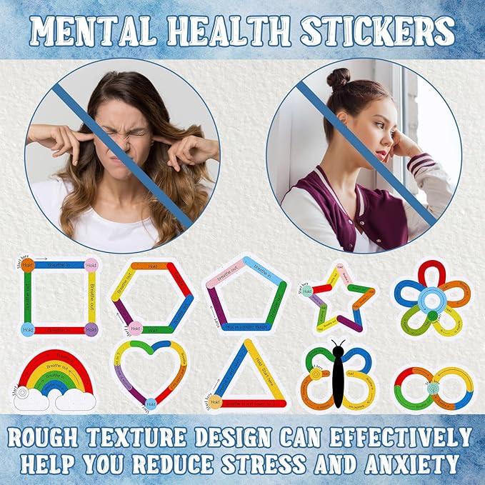 Crtiin 50 Pieces Anxiety Sensory Stickers for Anxiety Relief Items Mental Health Stickers Fidget Textured Strips for Office Classroom Desk Relieve Adult Stress(Hold Style)