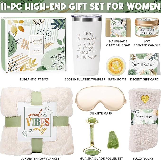 Self Care Gifts for Women Get Well Soon Gifts Basket, Birthday Gifts for Women Care Package Relaxing Spa Gifts Thinking of You Gifts w/ Blanket, Unique Mothers Day Gifts for Mom Her Friend Sister Wife