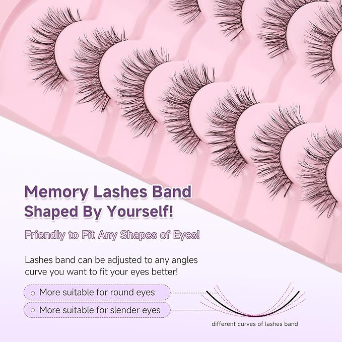 Lashes False Eyelashes Natural Lashes 13mm Short Eyelashes with Thin Memory Band Volume Wispy Lashes Soft Strip Lashes Pack C Curl Natural Eyelashes Fake Lashes 7 Pair EVENTILL
