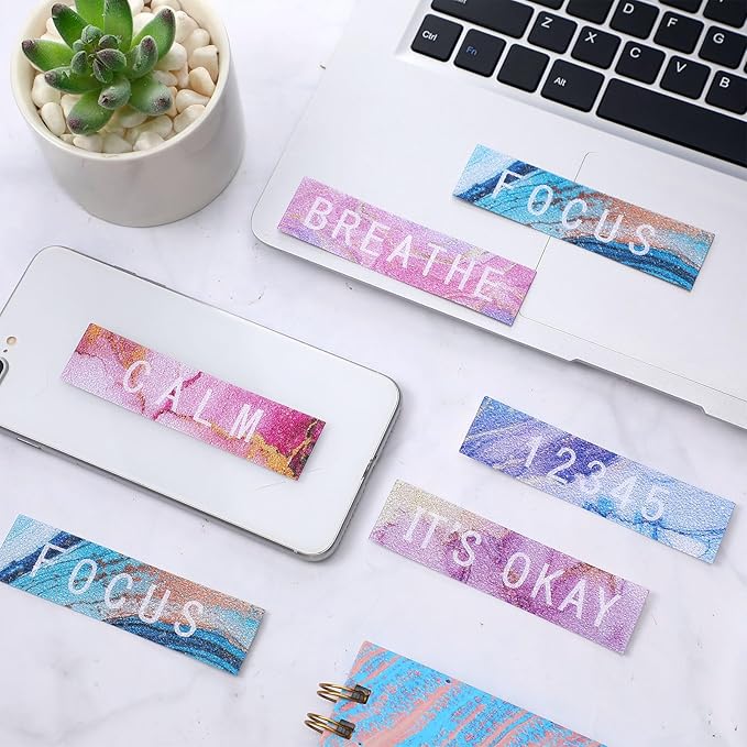 Crtiin 50 Pieces Anxiety Sensory Stickers for Anxiety Relief Items Mental Health Stickers Fidget Textured Strips for Office Classroom Desk Relieve Adult Stress(Mable Style)