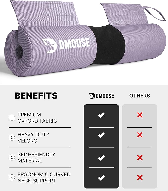 DMoose Fitness Barbell Pad for Hip Thrust, Squat & Lunges - Non-Slip Thick Foam Cushion for Neck and Back Support with Two Straps - Hip Thrust Pad for Leg Day - Fits All Olympic Bars and Smith Machine