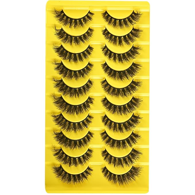False Eyelashes Short Lashes Full Mink Lash Strips 10 Pairs Fluffy Cat Eye Strip Eyelash Wispy Volume Lashes Pack Fake Cateye EyeLash Natural Look