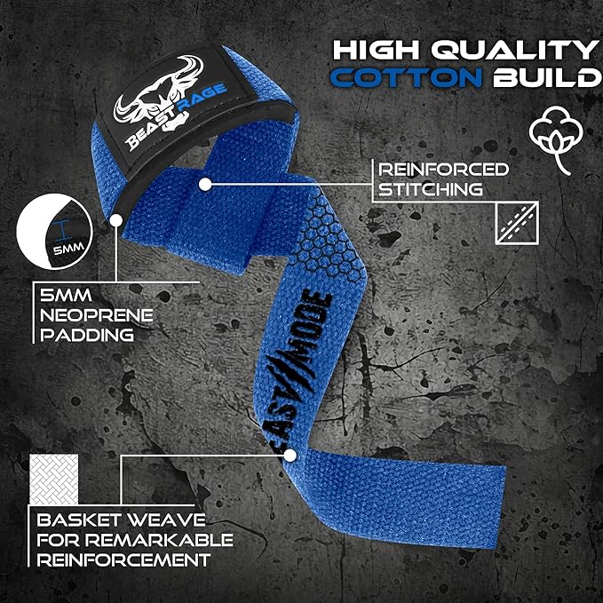 BEAST RAGE Lifting Wrist Straps for Weightlifting, Weight Lifting Straps Gym Grip Power Workouts Lifting Straps Padded Cotton Men Women Wrap Lift Deadlift Straps Hard Pull Exercise
