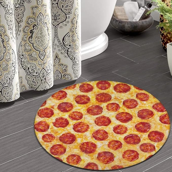 Large Machine Washable Circular Rugs, Home Decor Round Mat for Living Room Sofa Office Compatible with Pepperoni Pizza