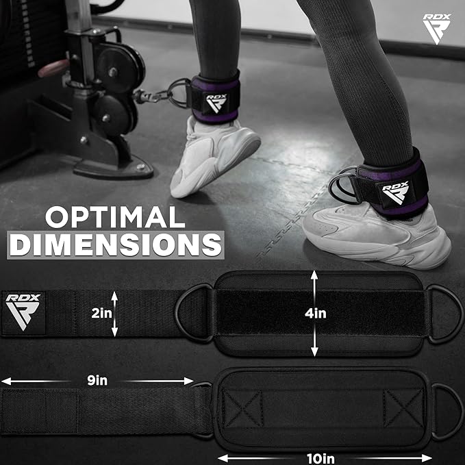 RDX Ankle Straps for Cable Machines – 7MM Neoprene Padded 10"x4" Adjustable Gym Cuffs with Dual D-Rings – Weight Attachments for Wrist Glutes Leg Kickbacks Hip Abduction Strength Workouts – Men Women