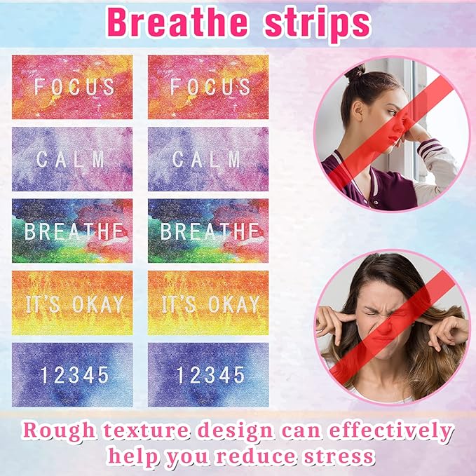 Crtiin 50 Pieces Anxiety Sensory Stickers for Anxiety Relief Items Mental Health Stickers Fidget Textured Strips for Office Classroom Desk Relieve Adult Stress(Bright Style)
