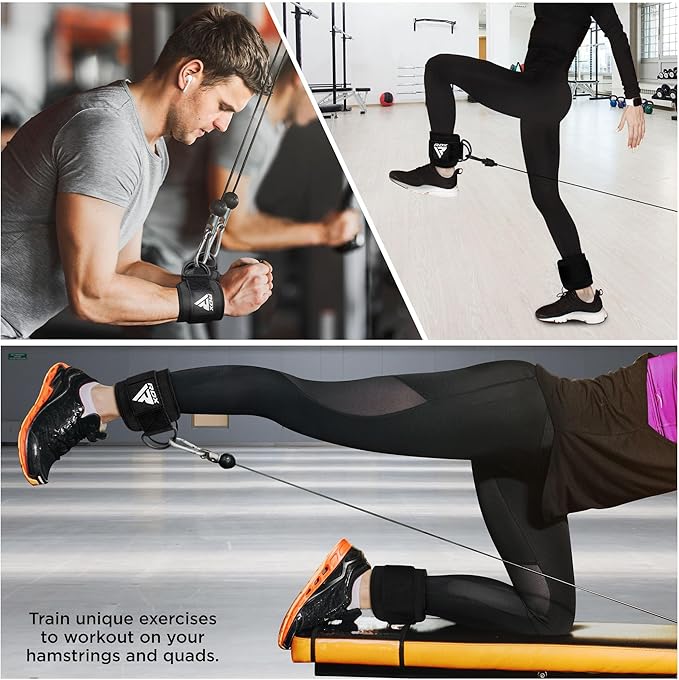 RDX Ankle Straps for Cable Machines – 7MM Neoprene Padded 10"x4" Adjustable Gym Cuffs with Dual D-Rings – Weight Attachments for Wrist Glutes Leg Kickbacks Hip Abduction Strength Workouts – Men Women