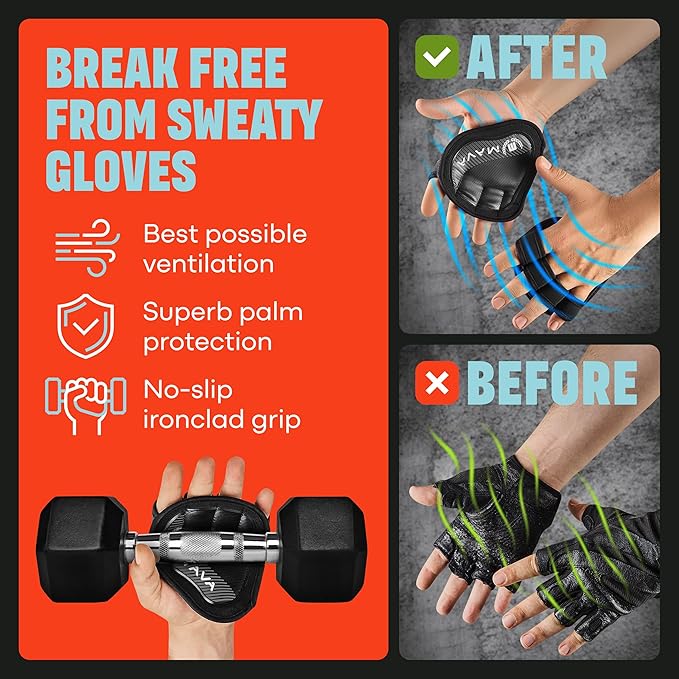 Mava Sports Neoprene Grip Pads Lifting Grips, an Alternative to Barehand Gloves for Weight Lifting Women and Men, Pull-Up Grips, Crossfit, Workout Pads