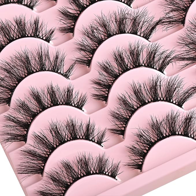 Lashes False Eyelashes Wispy Cat Eye Lash Strips Fake Mink Eyelash Natural Look 14 Pairs Fluffy Demi Wispies Strip Lashes Pack 9-15mm Medium Cateye Full Pestañas for Women