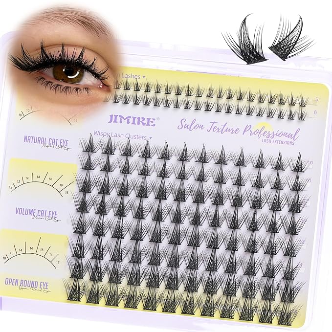 JIMIRE Lash Clusters Wispy Eyelash Clusters 10-16MM CC Curly Manga Cluster Eyelash Extensions with Bottom Lashes Anime Lash Extensions for Beginners 136Pcs Individual Lashes DIY at Home