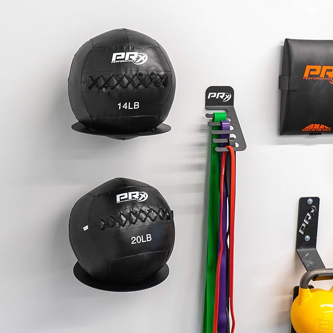 PRx Performance Medicine Ball Storage, USA Made Exercise Ball Holder, Wall Mounted, Powder Coated, Space Saving Home Garage or Commercial Gym Accessory, 9 inch Hole Diameter
