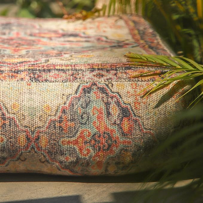 Mandala Life ART Bohemian Outdoor Floor Cushion Cover - Unstaffed 24x8 inches - Vintage Square Pouf Otttoman - Pillow Case for Garden Party, Pool, Balcony, Patio