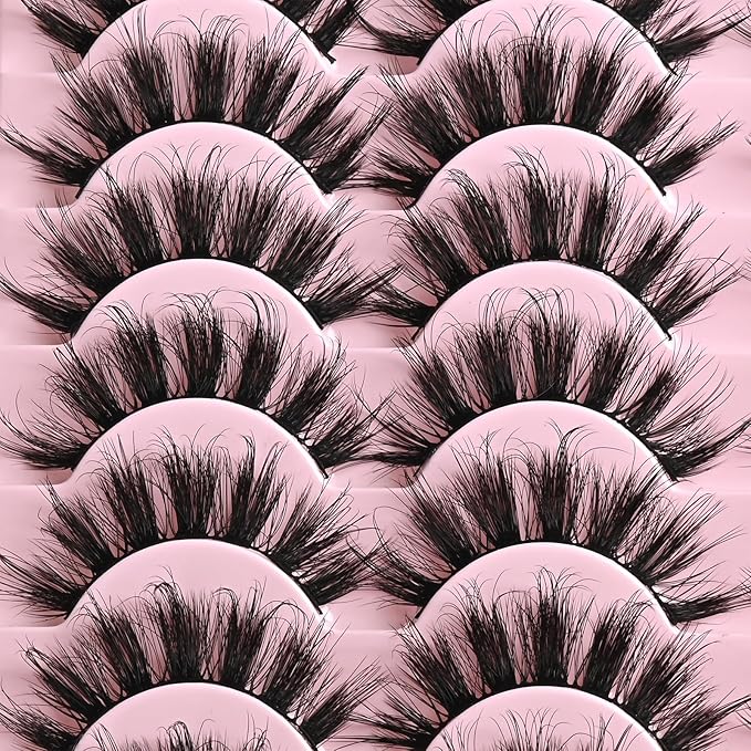 FARRED Mink Lashes Fluffy Eyelashes Natural Look Short Wispy Eye lash Natural False Eyelash 14 Pairs Faux Mink Strip Lashes Pack for Daily Makeup (F6 | 11-17mm)