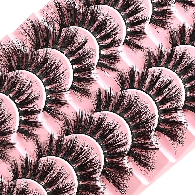 FARRED Cat Eye Lashes Fluffy False Eyelashes 10 Pairs Fake Eyelashes Natural Look Short Natural Lashes Cateye Lash Wispy Volume Eyelash Faux Mink Strip Lashes Pack for Daily Makeup (C8 | 9-17MM)