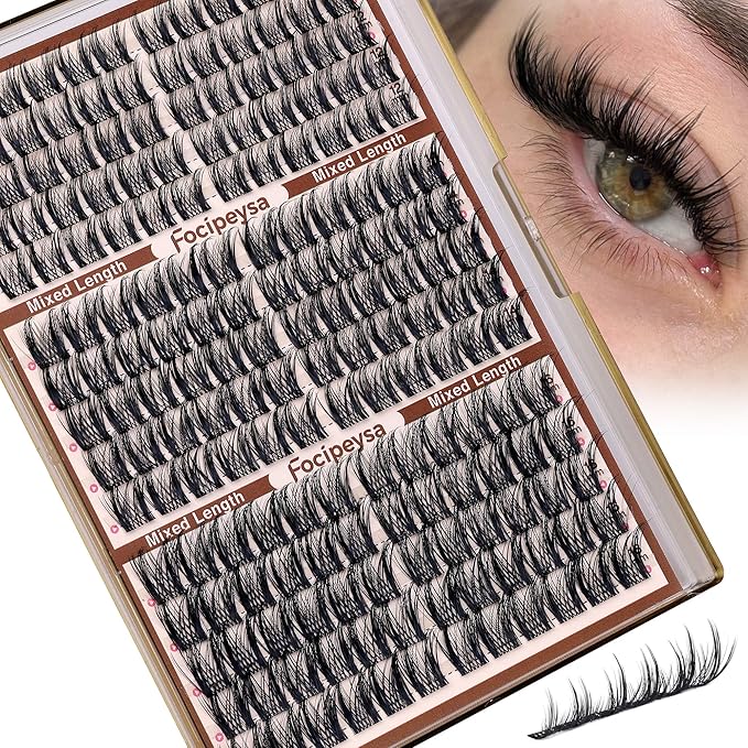 Focipeysa Natural Lash Clusters Wispy Lash Extensions 12-16mm Spiky Manga Eyelash Clusters Salon Effect Pestañas Postizas Naturales DIY Individual Eyelash Extensions at Home