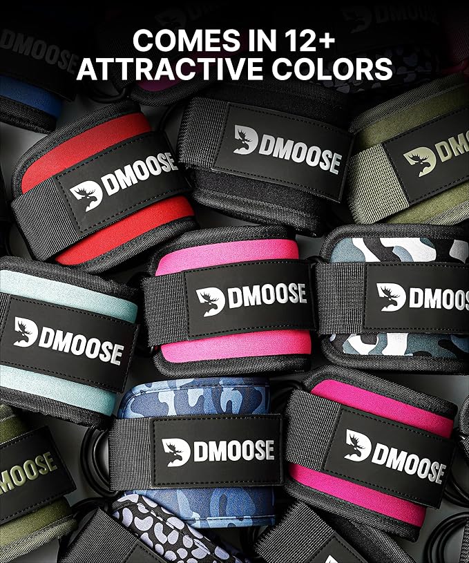 DMoose Fitness Ankle Straps for Cable Machines - One Size Fit with Premium Padding, Glute Kickback Ankle Strap for Women & Men, Cable Attachments for Gym, Booty Workouts, Leg Extension & Hip Abductors
