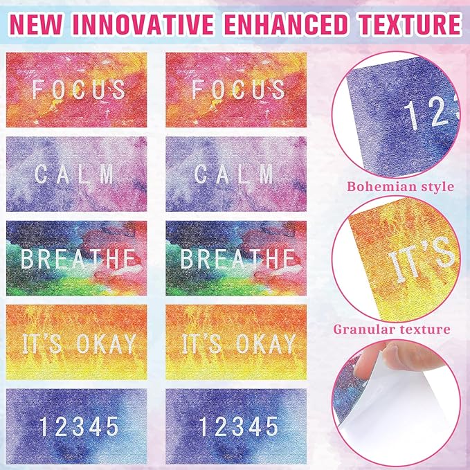 Crtiin 50 Pieces Anxiety Sensory Stickers for Anxiety Relief Items Mental Health Stickers Fidget Textured Strips for Office Classroom Desk Relieve Adult Stress(Bright Style)