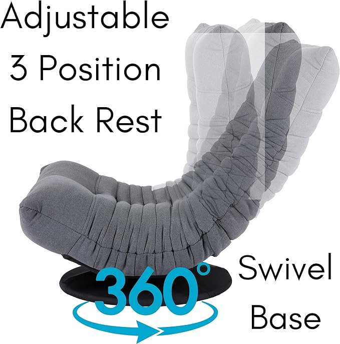 BIRDROCK HOME Swivel Floor Chair - 360 Adjustable Memory Foam Lounge Seat - Gaming - Comfortable Back Support - Cushion Dorm Rocker - Comfy for Reading Game Meditating - Fully Assembled (Grey)