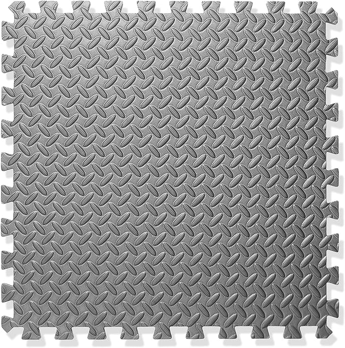 Philosophy Gym Pack of 6 Exercise Flooring Mats - 24 x 24 Inch Foam Rubber Interlocking Puzzle Floor Tiles - Gray