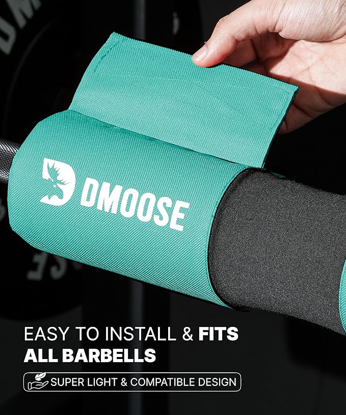 DMoose Fitness Barbell Pad for Hip Thrust, Squat & Lunges - Non-Slip Thick Foam Cushion for Neck and Back Support with Two Straps - Hip Thrust Pad for Leg Day - Fits All Olympic Bars and Smith Machine