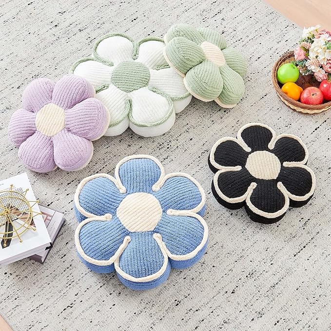 Flower Pillow, Soft Flower Decorative Throw Pillow, Cute Daisy Flower Shaped Seating Floor Cushion Room Décor Plush Pillows for Sofa Couch Bed (17.7 Inch, Blue)