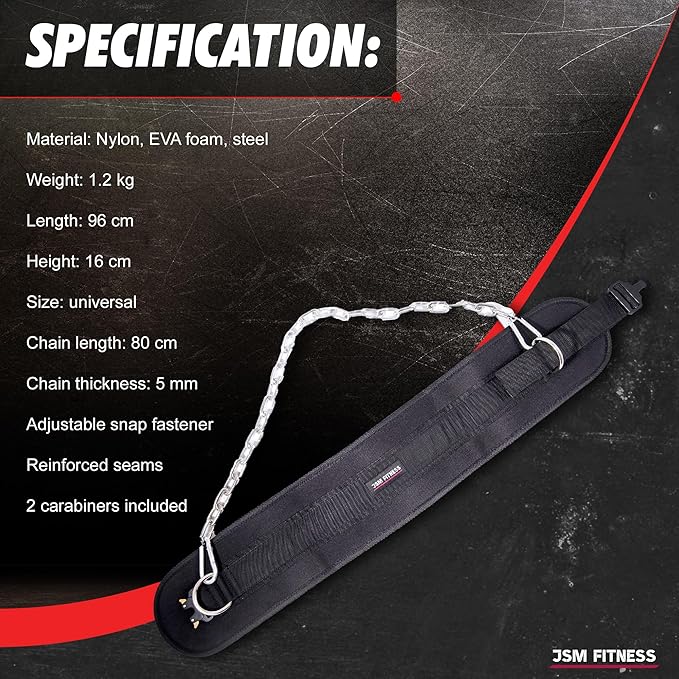 Dip Belt for Weight Lifting with a Quick Closure Steel Buckle, Weighted Belt for Pullups & Dips for Men, with Durable Chain and Carabiners, Weightlifting, Squat, Bodybuilding