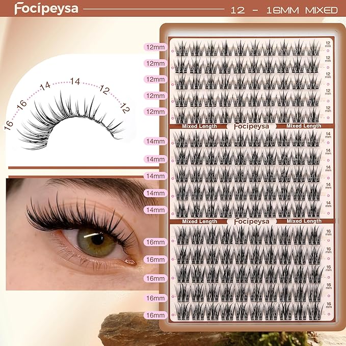 Focipeysa Manga Eyelashes Clusters Wispy Eyelashes Extensions 12-16mm Natural Manga Eyelash Clusters Salon Effect Pestañas Postizas Naturales Spiky Individual Lash Extensions at Home