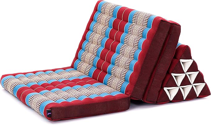 Leewadee 3-Fold Mat XXL with Triangle Cushion – Firm TV Pillow, Foldable Mattress with Cushion Made of Kapok, 67 x 31 inches, Blue Red