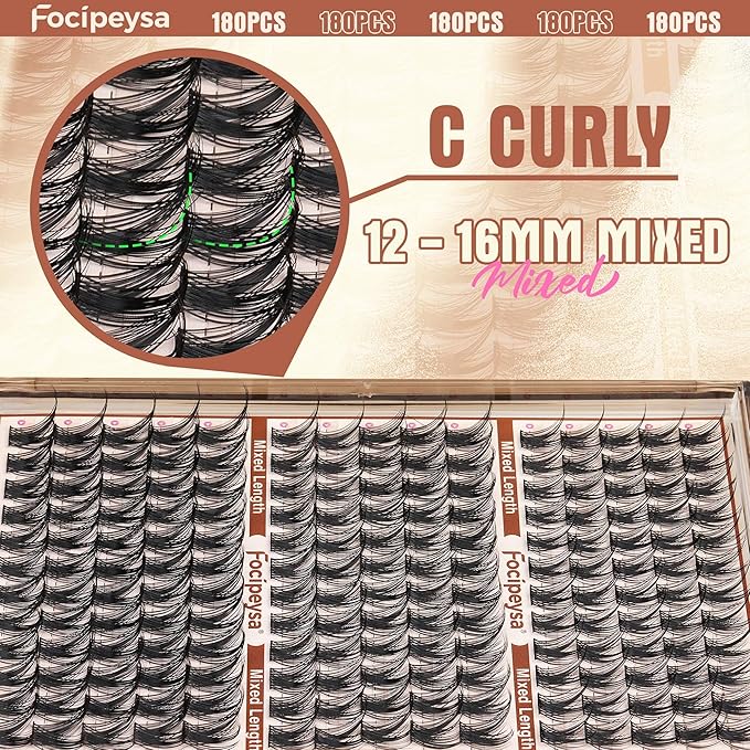Focipeysa Wispy Lash Clusters Fairy Lashes 12-16mm Eyelashes Clusters Natural Look Lashes Extensions Salon Effect Individual Eyelash Extensions DIY Lash Extension at Home